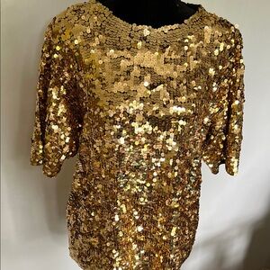 Vintage Bright Metallic Gold Sequin Short Sleeve Sweater